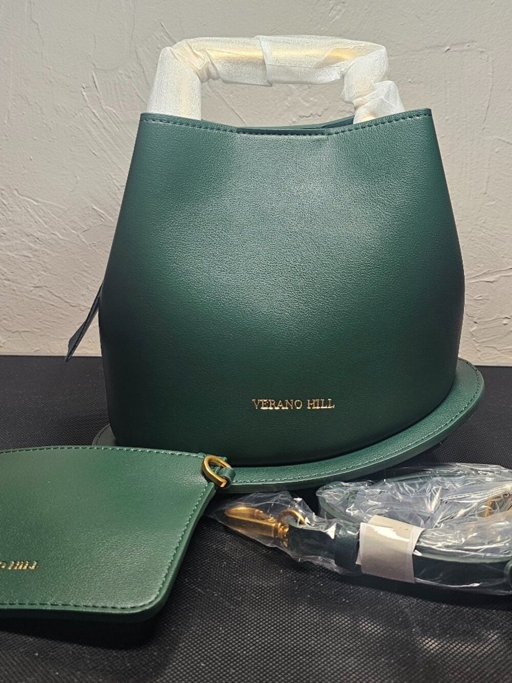 Verano Hill Vienna Handbag Green Genuine Leather With Strap and Coinpurse NEW